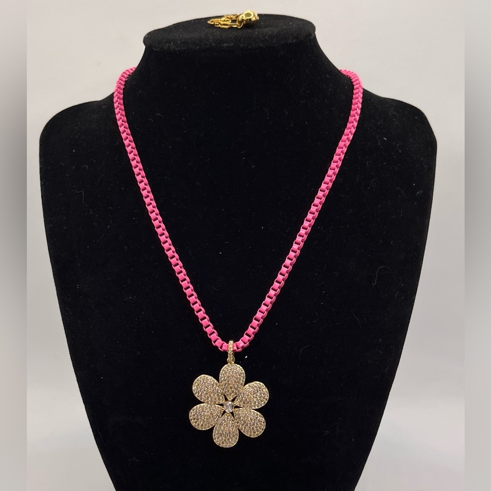 “Daisy Duke” Hot Pink Gemstone Necklace with Intricate Design